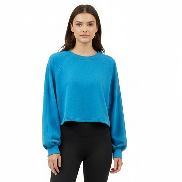 Adidas Crop Sweatshirt Large Blue Studio Lounge Pullover Cozy Athleisure Sporty